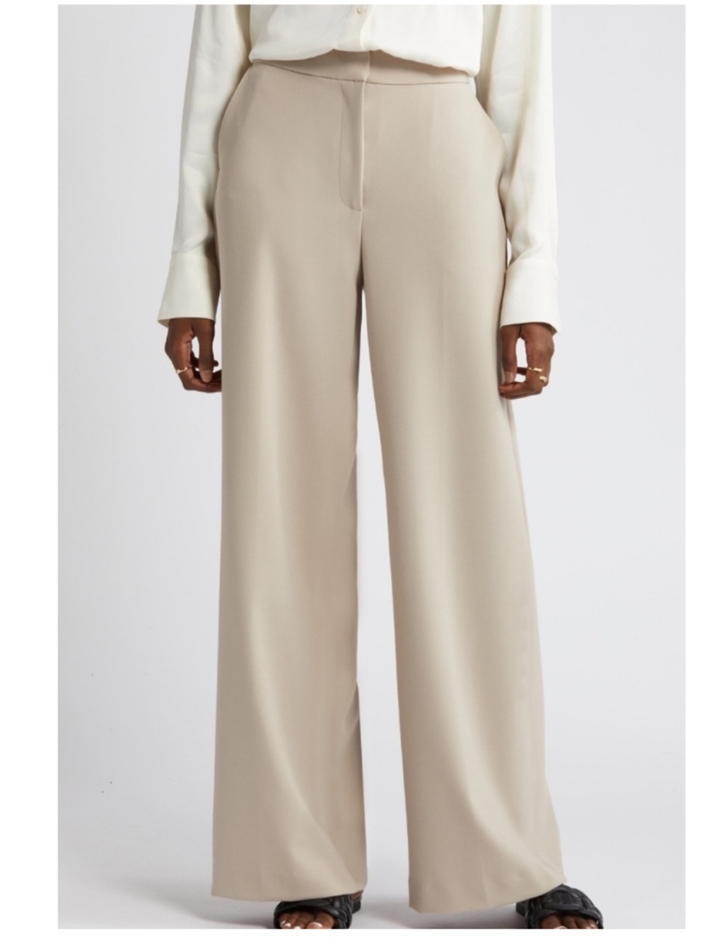 Nordstrom Flat Front Wide Leg Pants TAN COBBLESTONE Dress Casual Size 14 VGUC